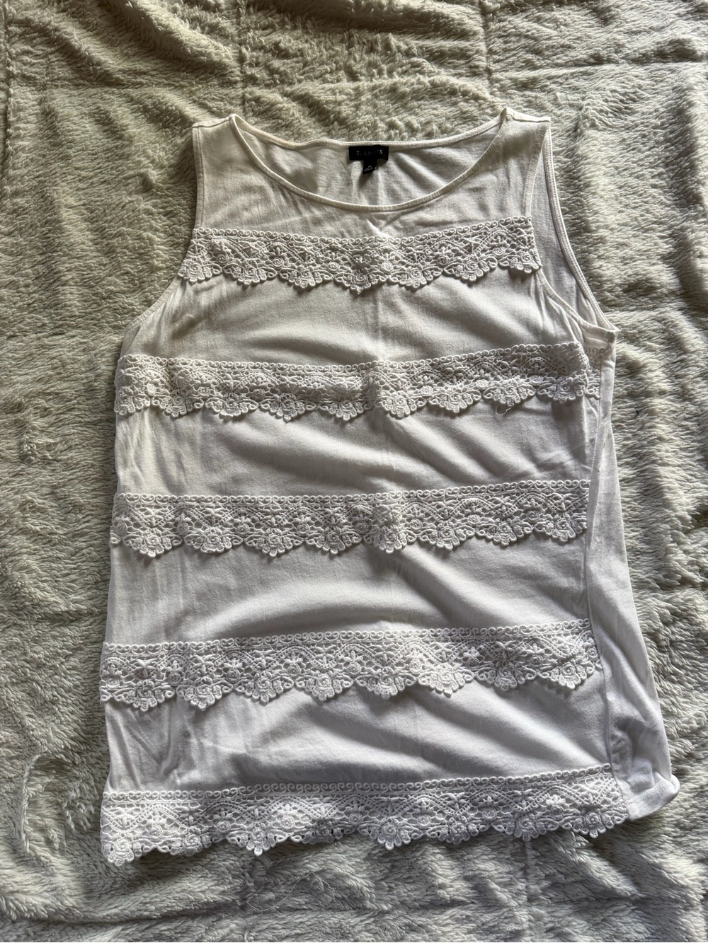 Talbots Lace-Trim Sleeveless Ivory Tank Top